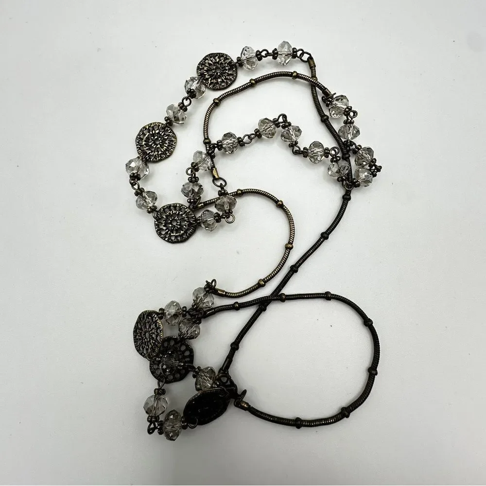 36” brass tone metal with glass‎ crystal beads, necklace!